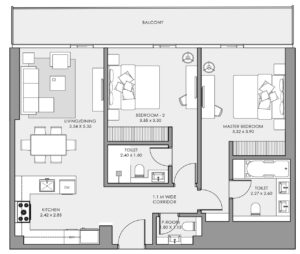 Deyaar Mar Casa Dubai Maritime City Floor Plans 2BR